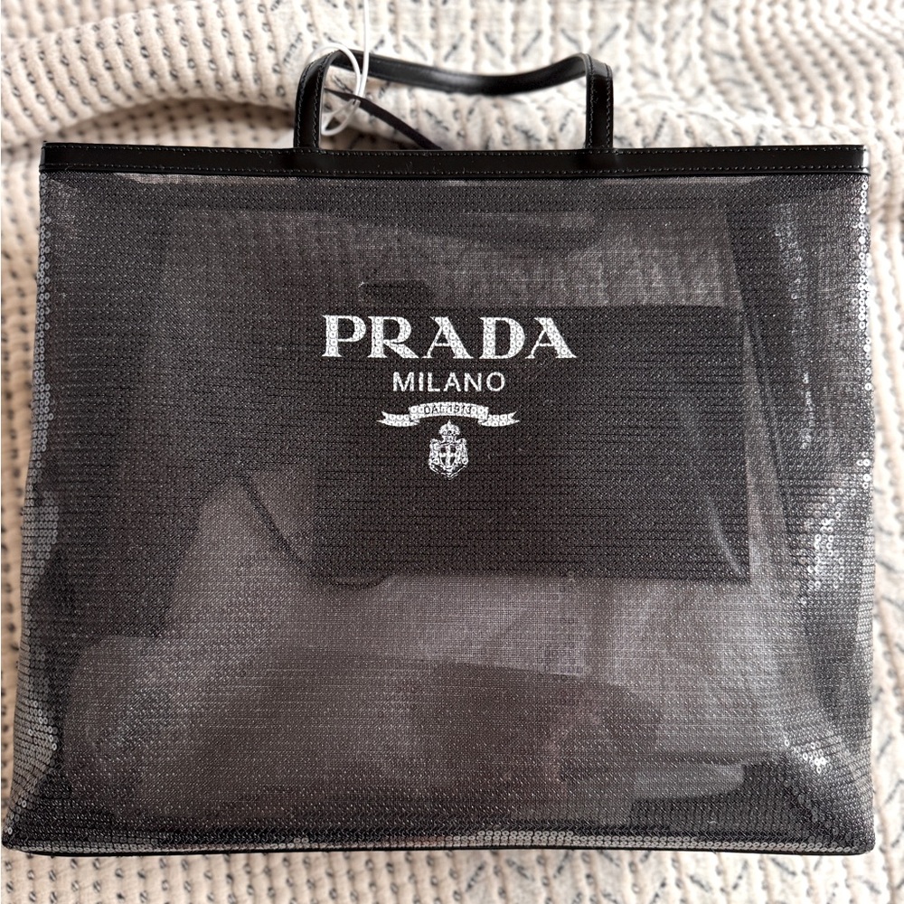 PRADA- Brand New 
Sequins Black Mesh Tote